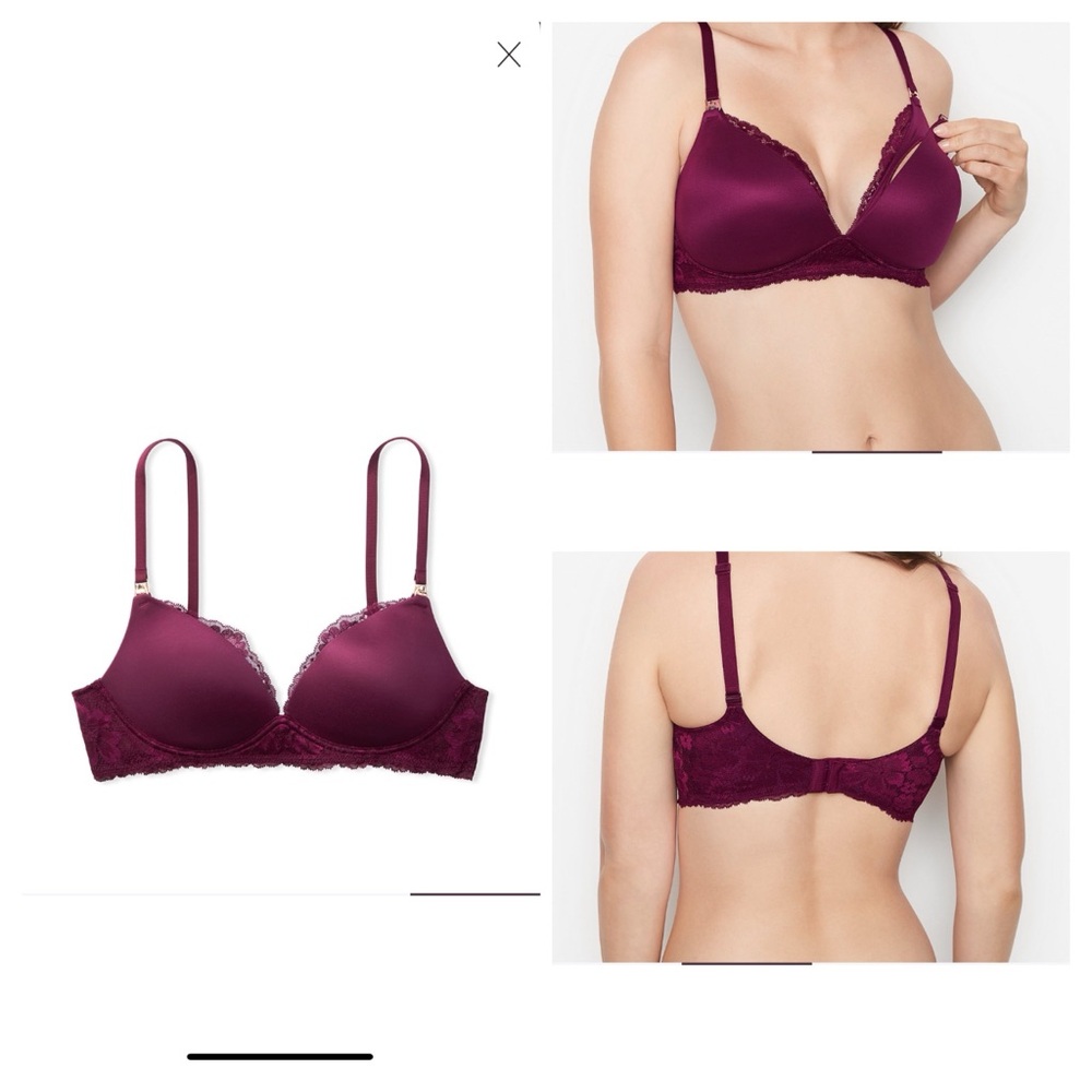 Victoria secret maternity nursing bras Elegant Lace Trimmed Bra in Rich Burgundy